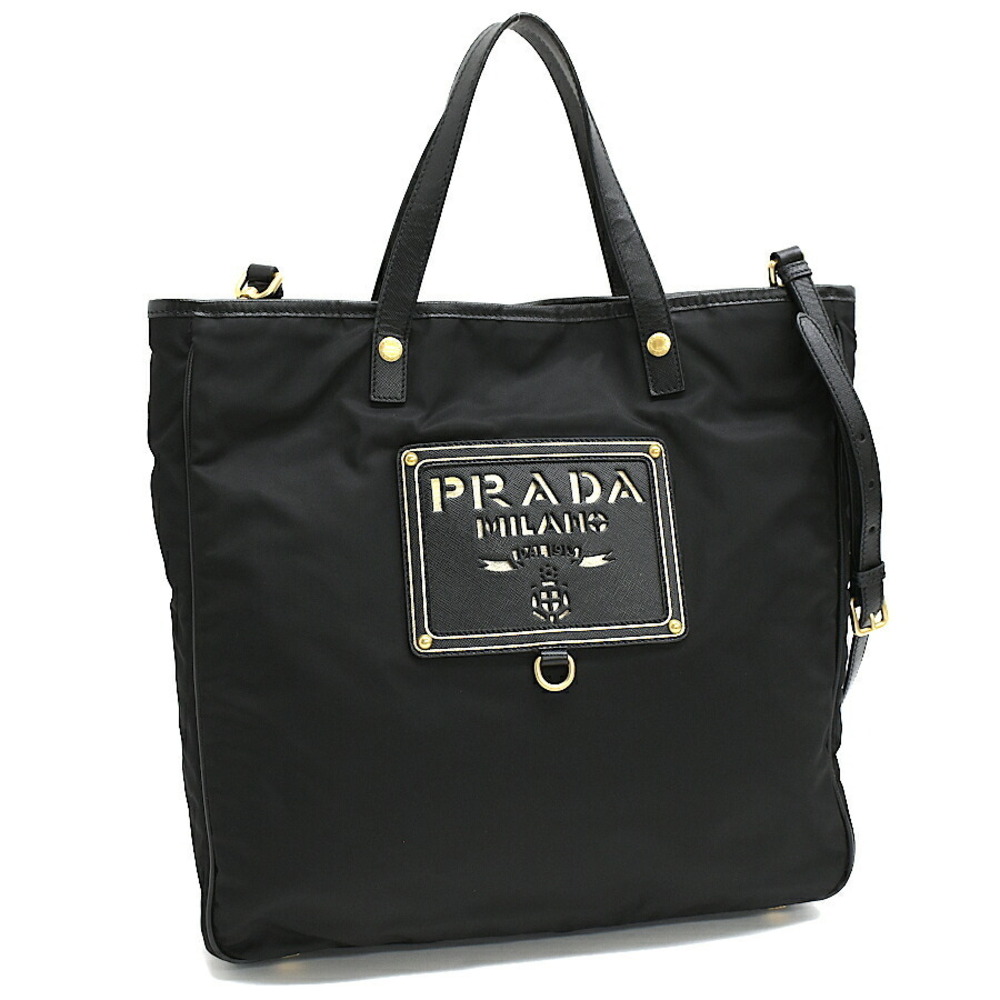 Prada Tote Bag Black Nylon Perfo Logo Plate
